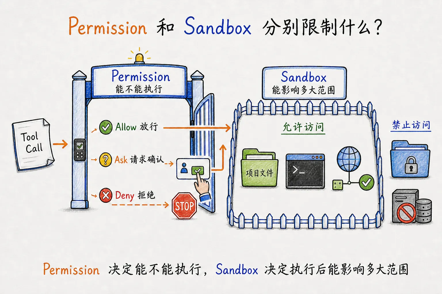 Permission 与 Sandbox 分别限制什么