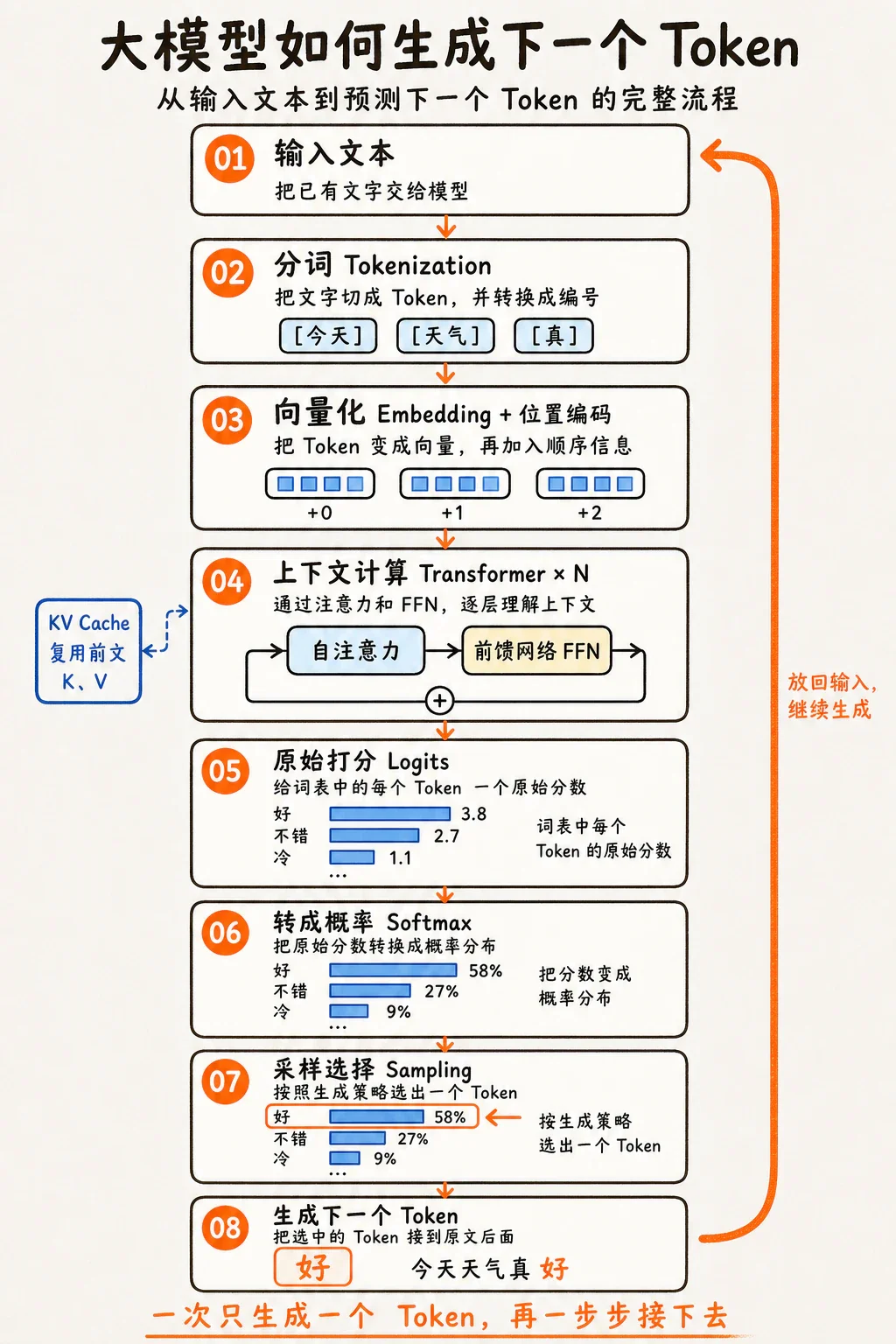 大模型从输入文本到下一个 Token 的完整流程