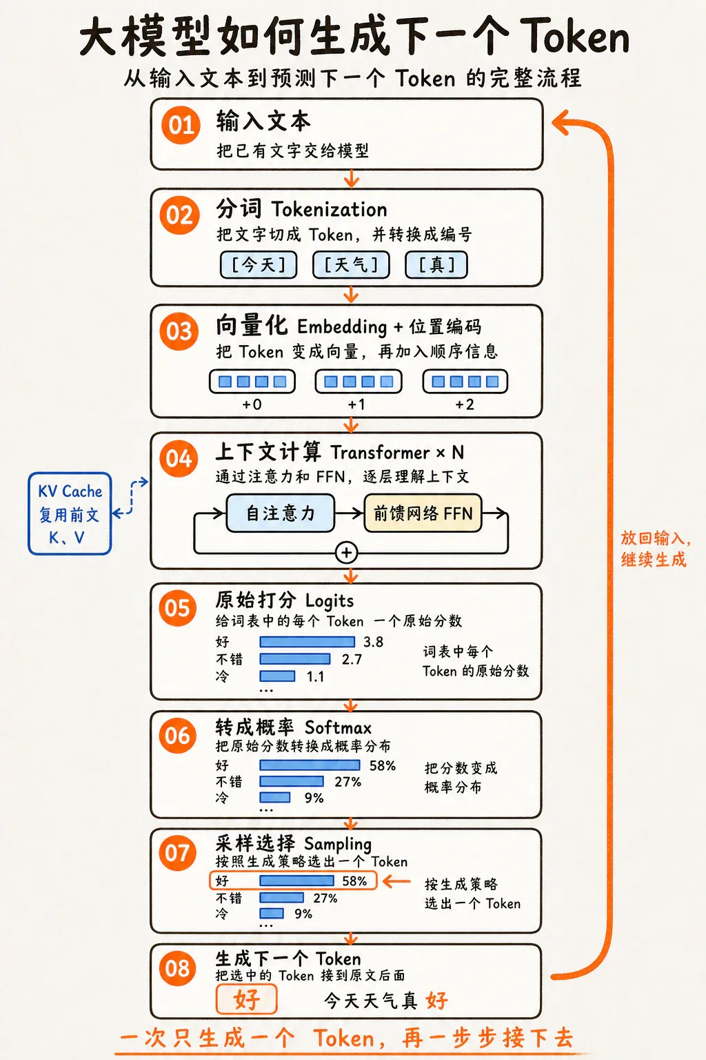 大模型从输入文本到下一个 Token 的完整流程